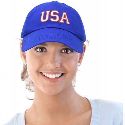 Baseball Caps USA Baseball Cap Flag Hat Team US America Navy Red White Blue Gray Khaki Black - Royal Blue - CJ18D60OZ75 $12.51