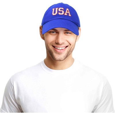 Baseball Caps USA Baseball Cap Flag Hat Team US America Navy Red White Blue Gray Khaki Black - Royal Blue - CJ18D60OZ75 $12.51