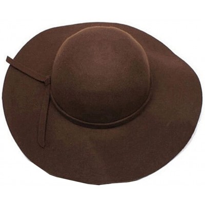 Fedoras Fashipn Women's Vintage Large Wide Brim Wool Felt Floppy Winter Fedora Cloche Hat Cap(Black) - Coffe - C412NB7HQUY $1...