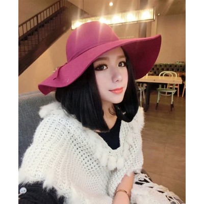 Fedoras Fashipn Women's Vintage Large Wide Brim Wool Felt Floppy Winter Fedora Cloche Hat Cap(Black) - Coffe - C412NB7HQUY $1...