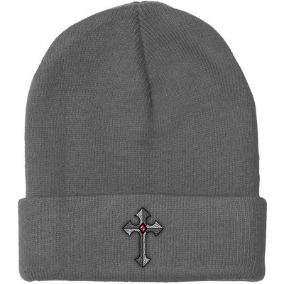 Skullies & Beanies Custom Beanie for Men & Women Religious Gothic Cross Embroidery Skull Cap Hat - Light Grey - CC18ZS3N06K $...