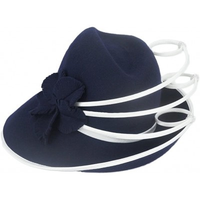 Fedoras Women Hats Winter Fedoras Fashion Style Elegant Wool Hat - Navy White - CP185X7MT9S $26.15