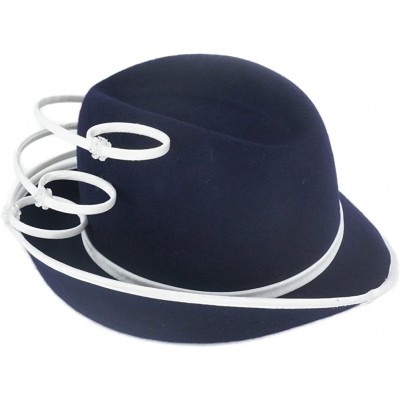 Fedoras Women Hats Winter Fedoras Fashion Style Elegant Wool Hat - Navy White - CP185X7MT9S $26.15