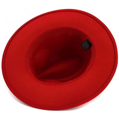 Fedoras Classic Men & Women Wide Brim Fedora Panama Hat with Belt Buckle - Red - CB18UX5XZ5E $17.59