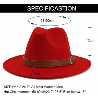 Fedoras Classic Men & Women Wide Brim Fedora Panama Hat with Belt Buckle - Red - CB18UX5XZ5E $17.59