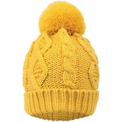 Skullies & Beanies Adult Women's 3 Piece Winter Set - Pompom Beanie Hat- Scarf- Mittens - Yellow Glove W/ Lined - CX18ITAYZ0U...