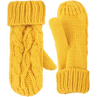 Skullies & Beanies Adult Women's 3 Piece Winter Set - Pompom Beanie Hat- Scarf- Mittens - Yellow Glove W/ Lined - CX18ITAYZ0U...