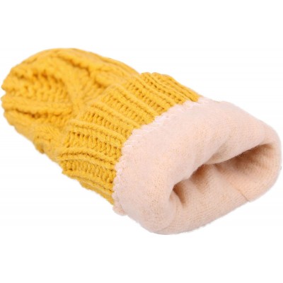 Skullies & Beanies Adult Women's 3 Piece Winter Set - Pompom Beanie Hat- Scarf- Mittens - Yellow Glove W/ Lined - CX18ITAYZ0U...