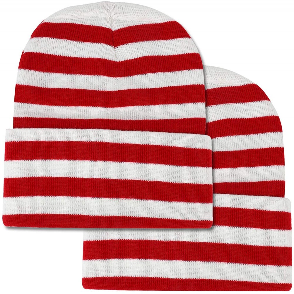 Skullies & Beanies Red White Stripe Long Cuff Beanie - Red White 2 Pack - CJ18K34O32X $20.35