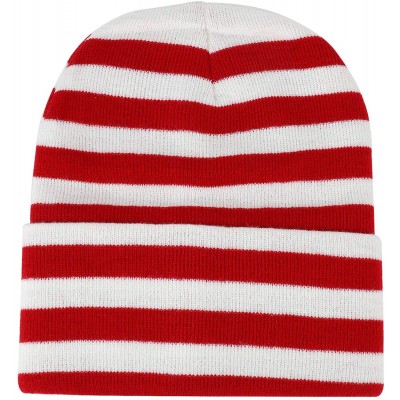 Skullies & Beanies Red White Stripe Long Cuff Beanie - Red White 2 Pack - CJ18K34O32X $20.35