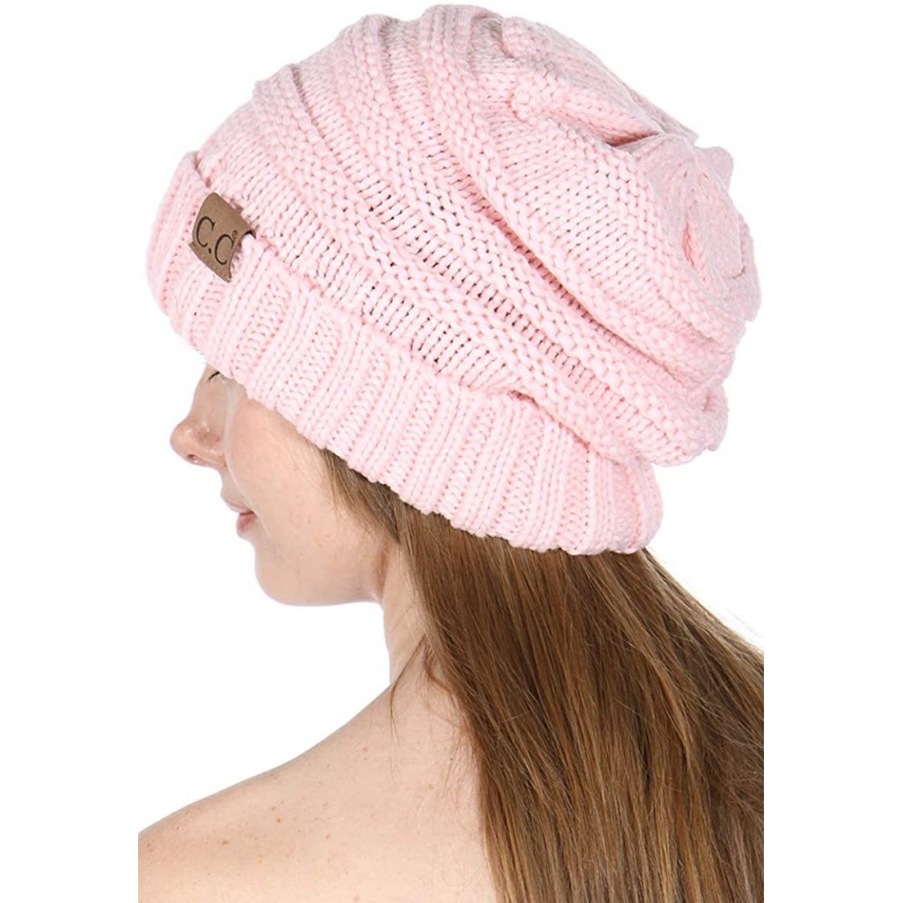 Skullies & Beanies Beanies for Women - Slouchy Knit Beanie hat for Women- Soft Warm Cable Winter Chunky Hats - Pale Pink - CV...