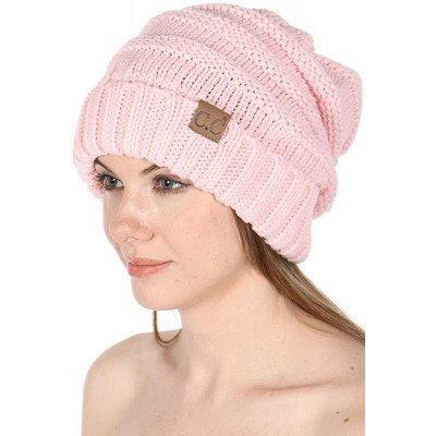 Skullies & Beanies Beanies for Women - Slouchy Knit Beanie hat for Women- Soft Warm Cable Winter Chunky Hats - Pale Pink - CV...