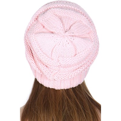 Skullies & Beanies Beanies for Women - Slouchy Knit Beanie hat for Women- Soft Warm Cable Winter Chunky Hats - Pale Pink - CV...