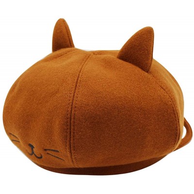 Berets Cute Cat Ear French Beret Pu Leather Casual Classic Solid Color Winter Warm Cap Beanie for Boys Girls - Orange - CF18Y...