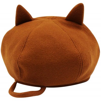 Berets Cute Cat Ear French Beret Pu Leather Casual Classic Solid Color Winter Warm Cap Beanie for Boys Girls - Orange - CF18Y...