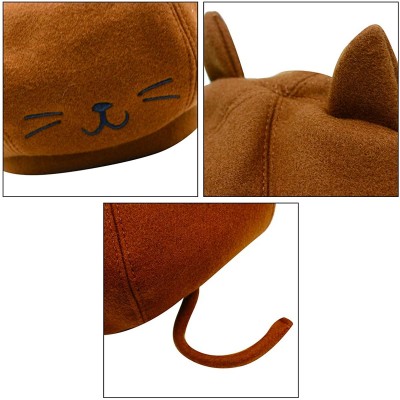 Berets Cute Cat Ear French Beret Pu Leather Casual Classic Solid Color Winter Warm Cap Beanie for Boys Girls - Orange - CF18Y...