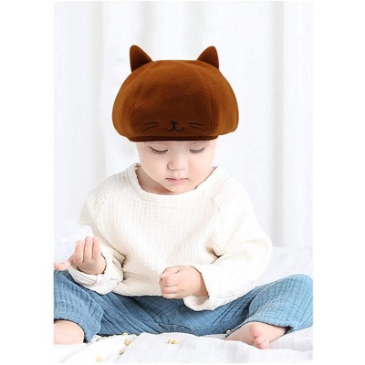 Berets Cute Cat Ear French Beret Pu Leather Casual Classic Solid Color Winter Warm Cap Beanie for Boys Girls - Orange - CF18Y...