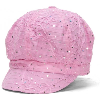 Newsboy Caps Women's Glitter Sequin Trim Newsboy Style Relaxed Fit Hat Cap - Pink - CR184INLQ56 $9.13