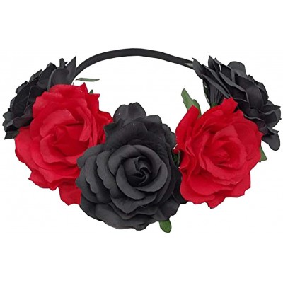 Headbands Love Fairy Bohemia Stretch Rose Flower Headband Floral Crown for Garland Party - Black Red - CF18HXZN02Q $10.22