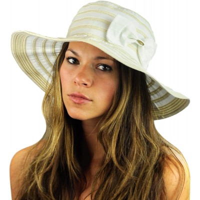 Sun Hats Women's Two Tone Weaved Removable Bow Floppy Brim Sun Hat - Ivory - C412CU9TMPJ $14.99