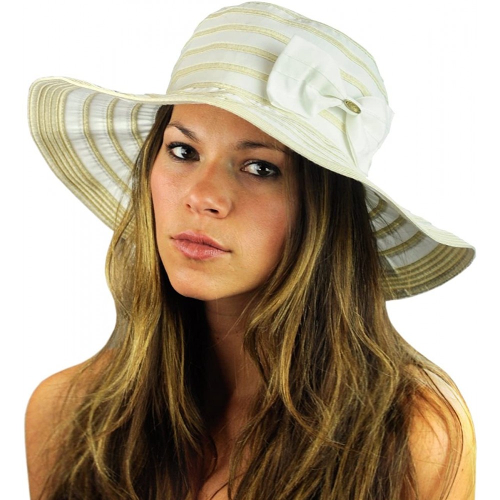 Sun Hats Women's Two Tone Weaved Removable Bow Floppy Brim Sun Hat - Ivory - C412CU9TMPJ $14.99