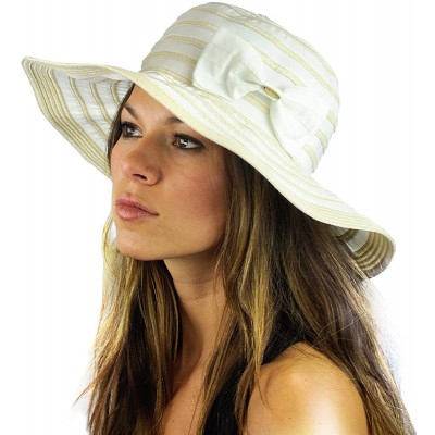 Sun Hats Women's Two Tone Weaved Removable Bow Floppy Brim Sun Hat - Ivory - C412CU9TMPJ $14.99