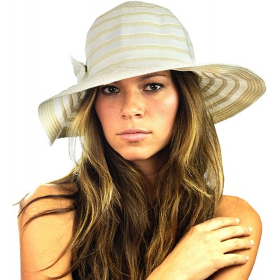 Sun Hats Women's Two Tone Weaved Removable Bow Floppy Brim Sun Hat - Ivory - C412CU9TMPJ $14.99