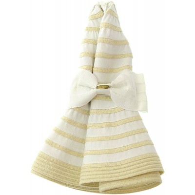 Sun Hats Women's Two Tone Weaved Removable Bow Floppy Brim Sun Hat - Ivory - C412CU9TMPJ $14.99