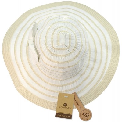 Sun Hats Women's Two Tone Weaved Removable Bow Floppy Brim Sun Hat - Ivory - C412CU9TMPJ $14.99