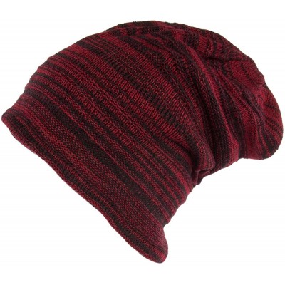 Skullies & Beanies Mens Beanie Hat Long Slouchy Striped Ribbed Knit Hat Lightweight Thick - Red/Black - CA188LKKG8G $7.44