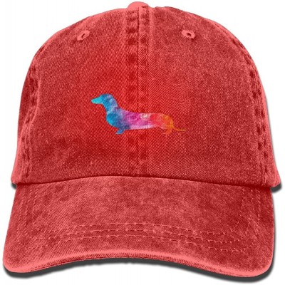 Skullies & Beanies Daschund Watercolor Weiner Dog Unisex Washed Twill Cotton Baseball Cap Vintage Adjustable Hat - Red - CE18...