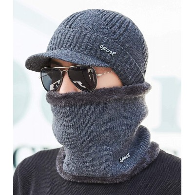 Newsboy Caps Mens Women Knit Visor Winter Beanie Hat & Fleece Scarf Sets Face Neck Cover & Ear Flap - Am59-grey - C218A3CQENN...
