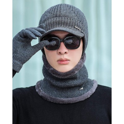 Newsboy Caps Mens Women Knit Visor Winter Beanie Hat & Fleece Scarf Sets Face Neck Cover & Ear Flap - Am59-grey - C218A3CQENN...