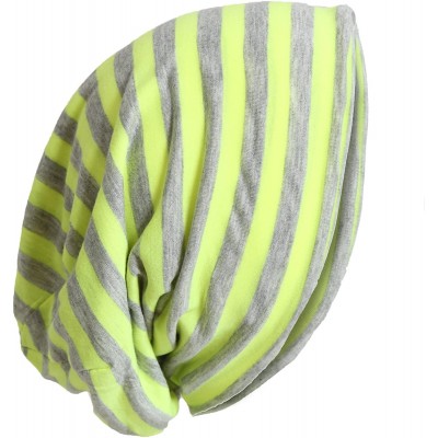 Skullies & Beanies Stretch Soft Slouchy Beanies Skullies with Stripes Design! - Grey/Light Yellow - CU11UVDOCR5 $11.02