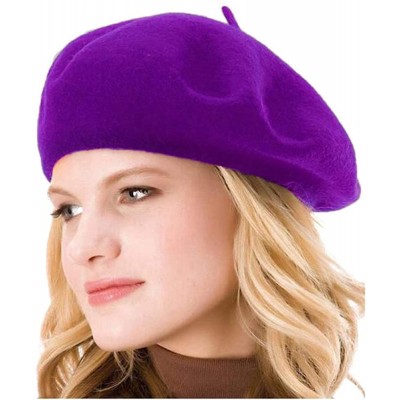 Berets Womens Solid Color Beret 100% Wool French Beanie Cap Hat - Purple - C618O6I3YK3 $9.36