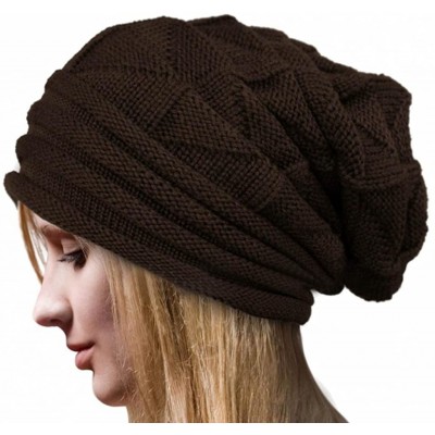 Skullies & Beanies Wool Knit Skullies Beanie Winter Warm Crochet Cap Hat for Women - Coffee - C818754RDAG $18.06