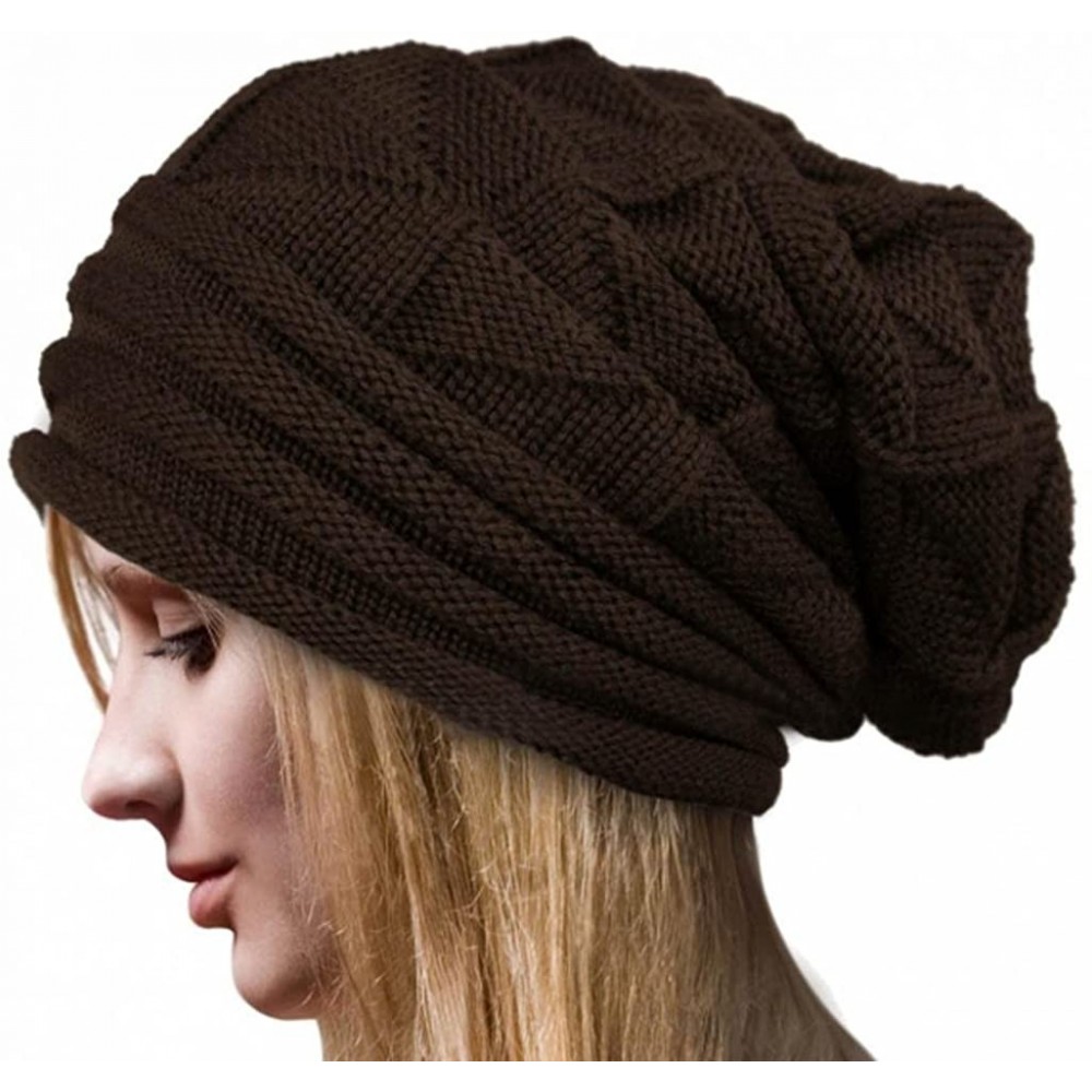 Skullies & Beanies Wool Knit Skullies Beanie Winter Warm Crochet Cap Hat for Women - Coffee - C818754RDAG $10.19