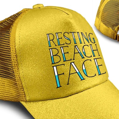 Baseball Caps Resting Beach Face Ponytail Baseball Cap High Bun Ponycap Adjustable Mesh Trucker Hats - Yellow - CM18KK2KSSO $...