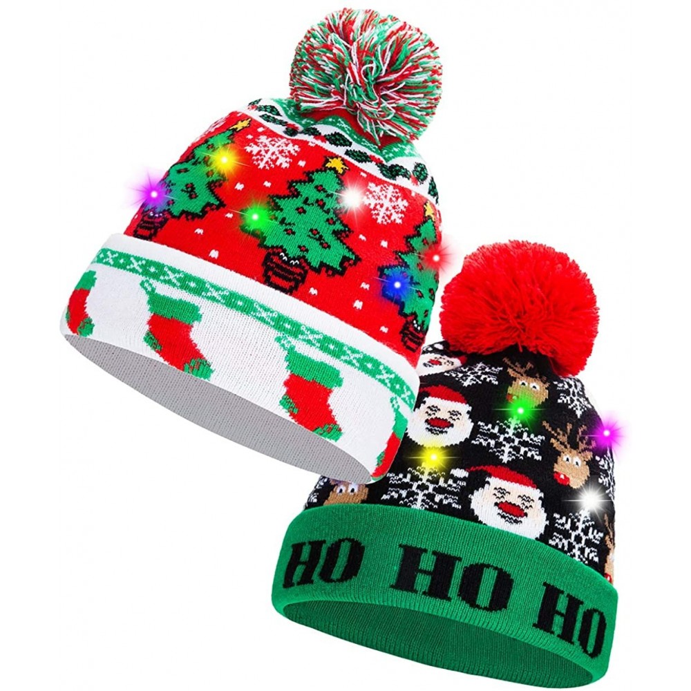 Skullies & Beanies LED Christmas Hat Light Up Beanie Knitted Sweater Holiday Celebrations Cap Xmas Gift - 1 2 Qty-1 - CO1922H...