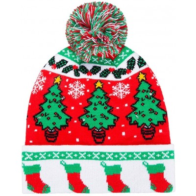 Skullies & Beanies LED Christmas Hat Light Up Beanie Knitted Sweater Holiday Celebrations Cap Xmas Gift - 1 2 Qty-1 - CO1922H...