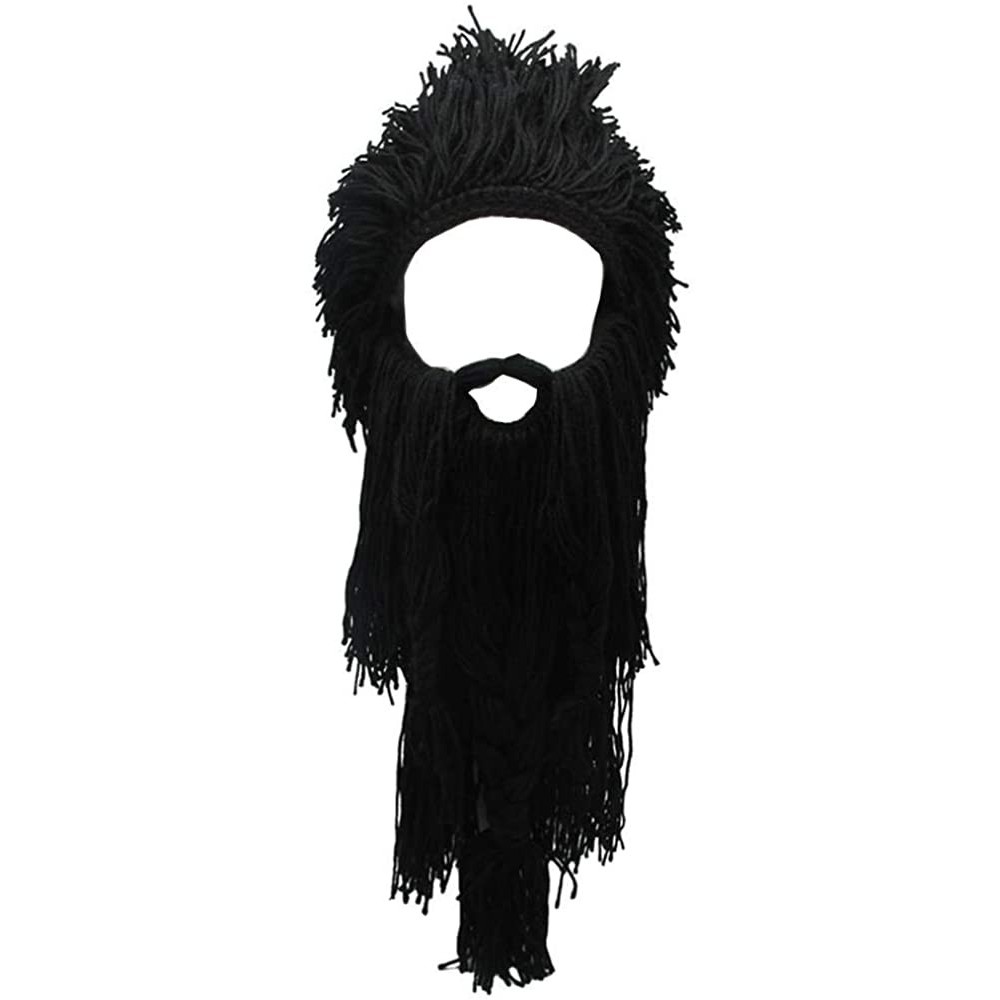 Skullies & Beanies Wig Beard Hats Handmade Knit Warm Winter Caps Ski Funny Mask Beanie for Men Women - Crazy Black - CG18LT9D...