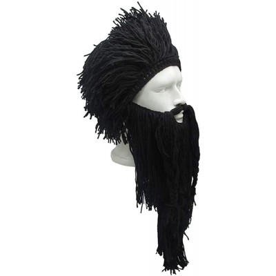 Skullies & Beanies Wig Beard Hats Handmade Knit Warm Winter Caps Ski Funny Mask Beanie for Men Women - Crazy Black - CG18LT9D...