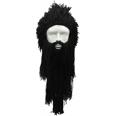 Skullies & Beanies Wig Beard Hats Handmade Knit Warm Winter Caps Ski Funny Mask Beanie for Men Women - Crazy Black - CG18LT9D...