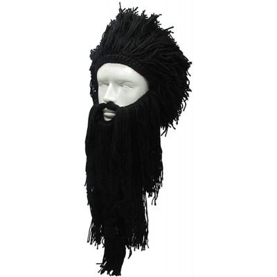 Skullies & Beanies Wig Beard Hats Handmade Knit Warm Winter Caps Ski Funny Mask Beanie for Men Women - Crazy Black - CG18LT9D...