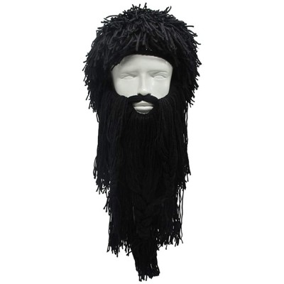 Skullies & Beanies Wig Beard Hats Handmade Knit Warm Winter Caps Ski Funny Mask Beanie for Men Women - Crazy Black - CG18LT9D...