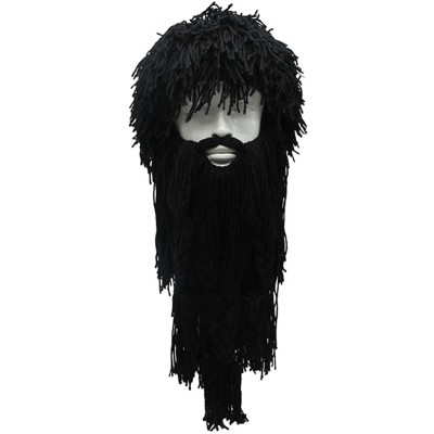 Skullies & Beanies Wig Beard Hats Handmade Knit Warm Winter Caps Ski Funny Mask Beanie for Men Women - Crazy Black - CG18LT9D...