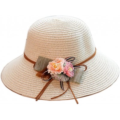 Sun Hats Women's Summer Sun Hat Foldable Floppy Organza Wide Brim Bucket Hat Straw Hat - Flower Khaki - C618EWGD6T4 $14.18