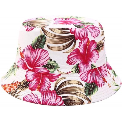 Bucket Hats Unisex Print Double-Side-Wear Reversible Bucket Hat - Flower White - CN18WXOSOKA $11.38