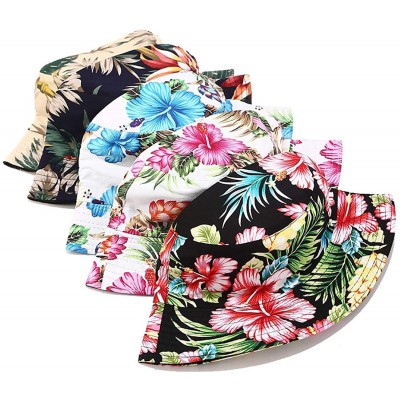 Bucket Hats Unisex Print Double-Side-Wear Reversible Bucket Hat - Flower White - CN18WXOSOKA $11.38