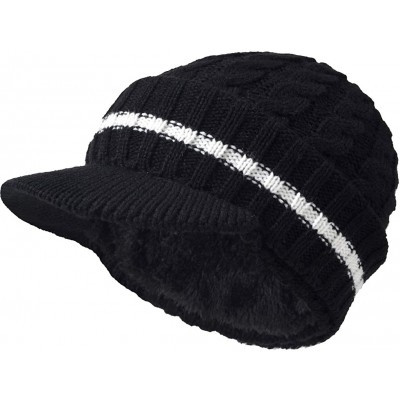 Skullies & Beanies Men's Knit Beanie Visor Skullcap Cadet Newsboy Cap Ski Winter Hat - Stripe-black - C4183K79ZQN $8.26